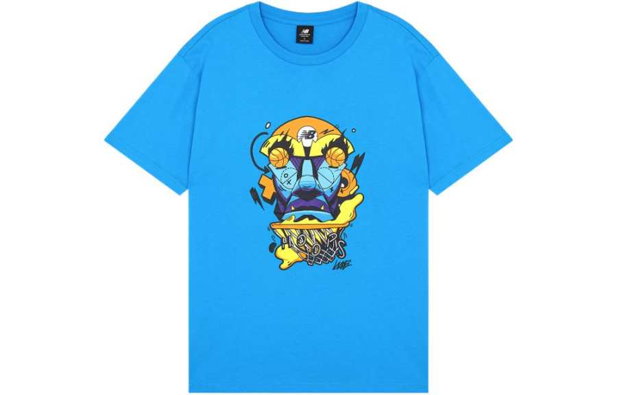 New Balance New Balance T Shirts Men's Blue Crew Neck Moderate Straight Fit