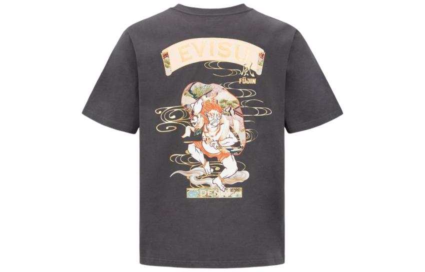 EVISU T Shirts Men's Dark Gray Crew Neck Moderate Straight Fit