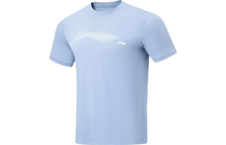 Li-Ning Li Ning Fitness Series T Shirts Men's Blue Crew Neck Moderate Straight Fit