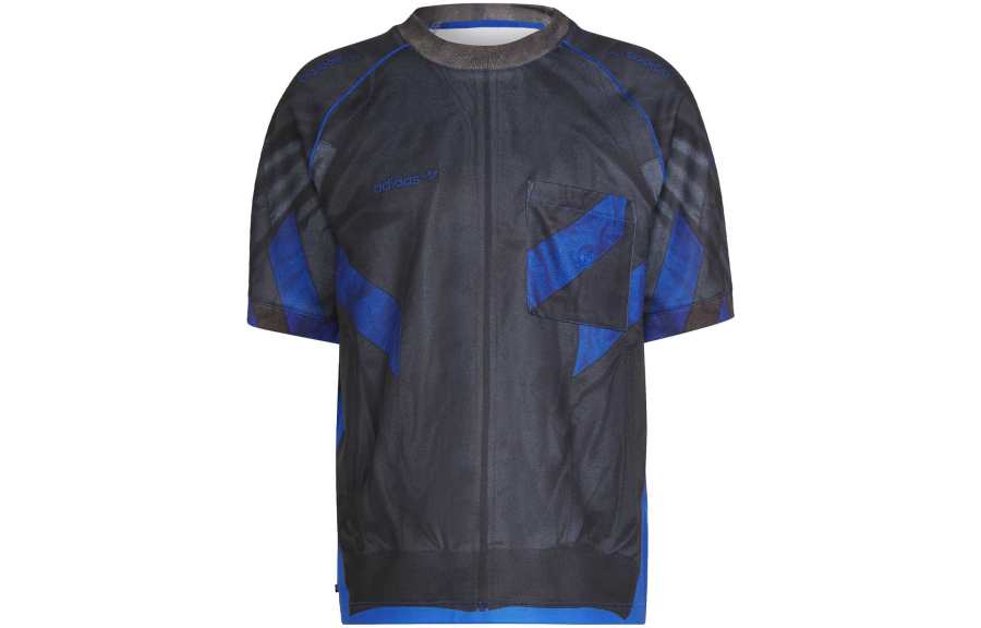 Adidas Originals T Shirts Men's Blue Black Crew Neck Moderate Straight Fit