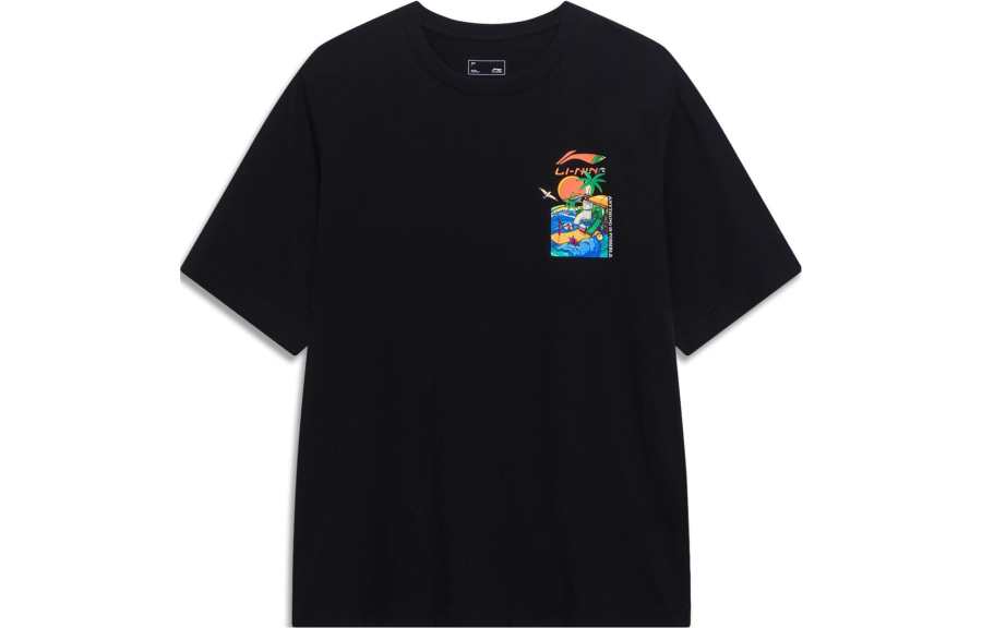 Li-Ning Li Ning Sports Trendy Collection T Shirts Men's Black Crew Neck Moderate Straight Fit