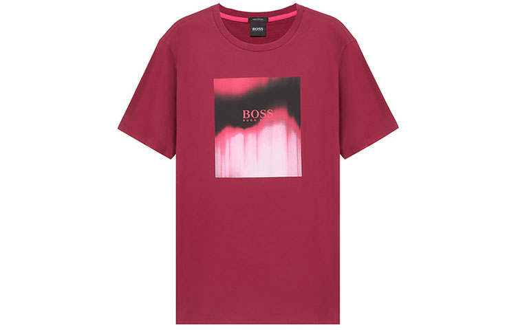 HUGO BOSS T Shirts Men's Burgundy Crew Neck Moderate Straight Fit