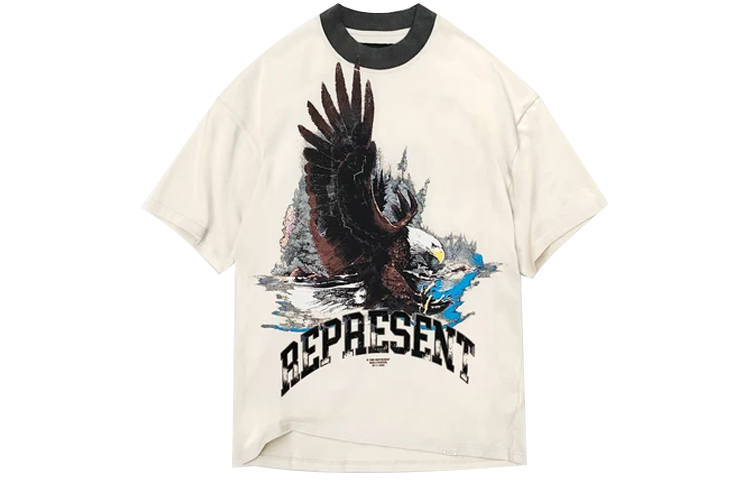 REPRESENT REPRESENT T Shirts Men's Ecru Crew Neck Moderate Straight Fit