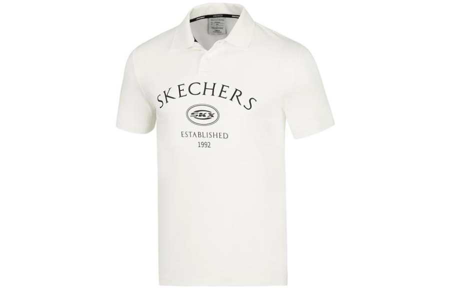 Skechers X The British Museum BRITISH MUSEUM T Shirts Men's Marshmallow White Polo Collar Moderate Straight Fit