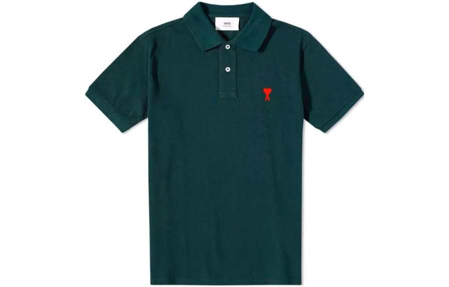 AMIPARIS Polo Shirts Men's Dark Green Polo Collar Moderate Straight Fit
