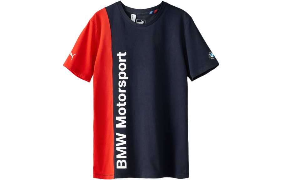 PUMA X BMW T Shirts Men's Blue Crew Neck Moderate Straight Fit