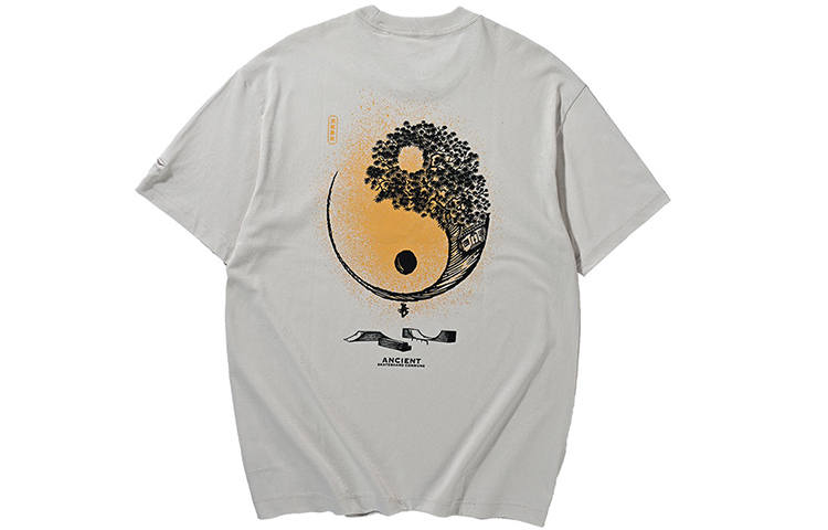 Li-Ning Li Ning Skateboard T Shirts Men's Ivory Crew Neck Moderate Straight Fit