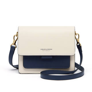 CNOLES Cow Leather Shoulder Bag Regular Women's Fashion Blue & White/Beige White & Green