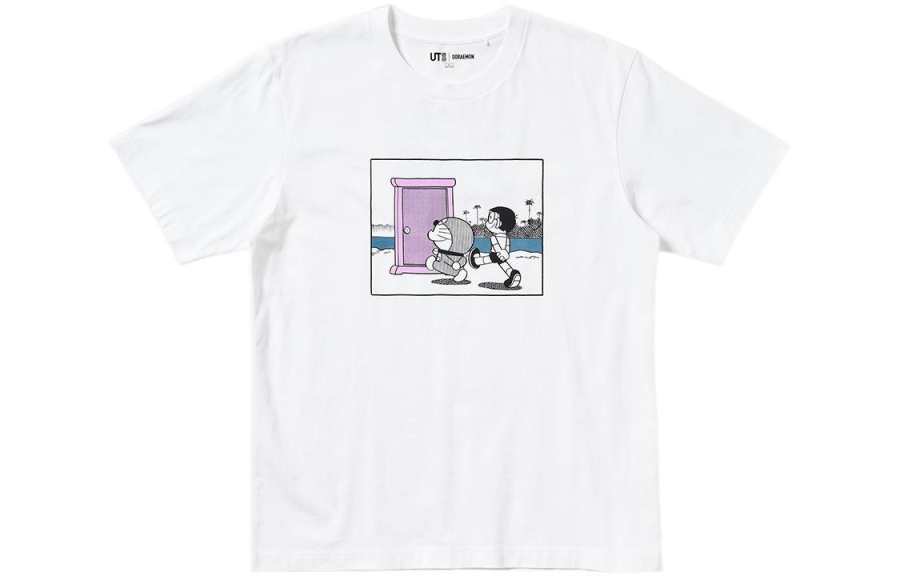 UNIQLO T Shirts Unisex White Crew Neck Moderate Straight Fit