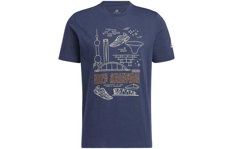 Adidas Adidas T Shirts Men's Dark Blue Crew Neck Moderate Straight Fit