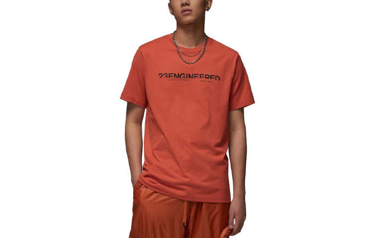 Jordan Jordan T Shirts Men's Orange Red Crew Neck Moderate Straight Fit