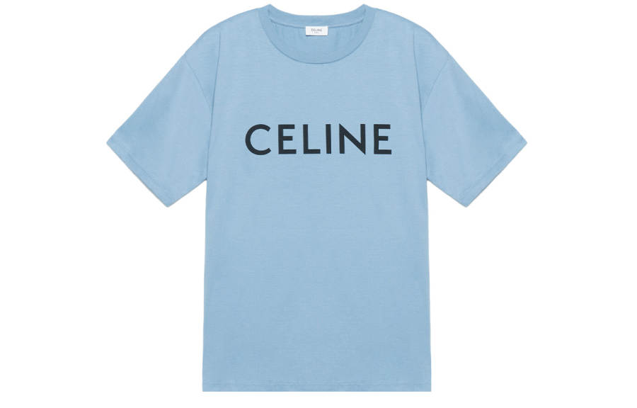 CELINE T Shirts Men's Blue Crew Neck Moderate Straight Fit