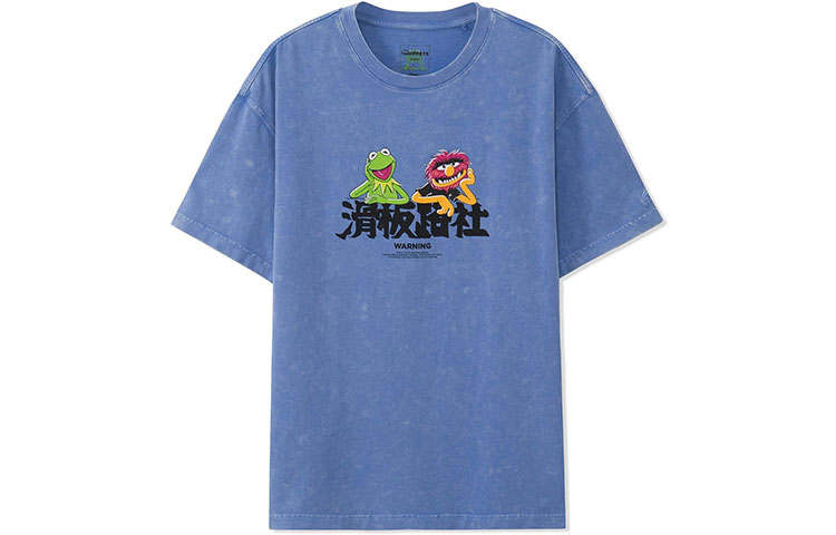 Li-Ning Li Ning X Disney T Shirts Men's Blue Crew Neck Moderate Straight Fit