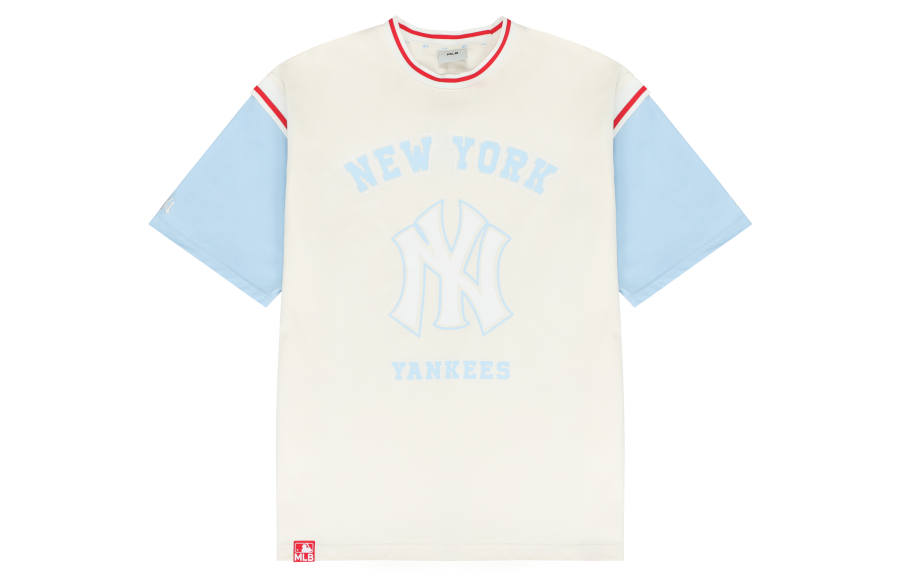 MLB T Shirts Unisex Cream Crew Neck Moderate Straight Fit