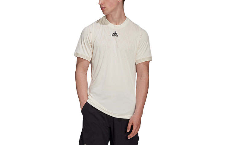 Adidas Adidas T Shirts Men's Yellow/White Crew Neck Moderate Straight Fit