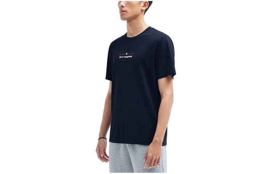 ANTA T Shirts Men's Black Crew Neck Moderate Straight Fit