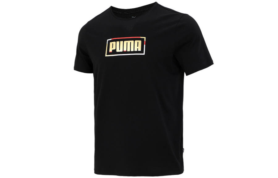 PUMA Contrasting T Shirts Men's Black Crew Neck Moderate Straight Fit