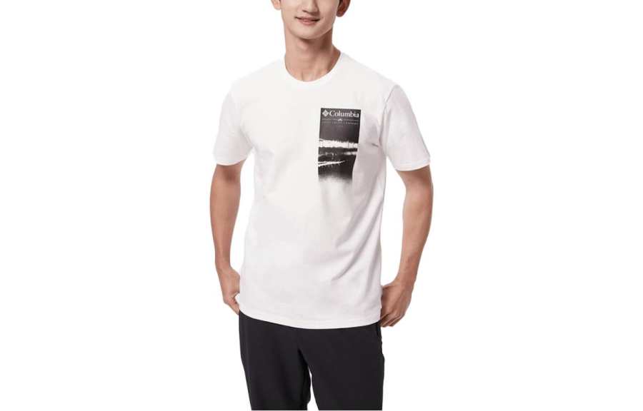 Columbia T Shirts Men's White Crew Neck Moderate Straight Fit