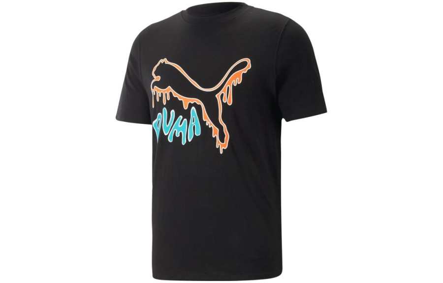 PUMA T Shirts Men's Black Crew Neck Moderate Straight Fit