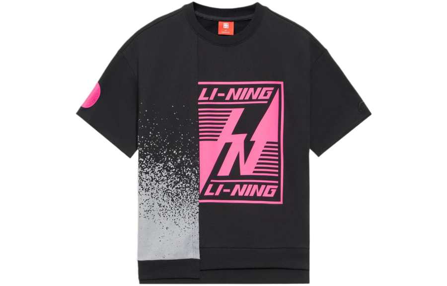 Li-Ning Li Ning T Shirts Men's Black Crew Neck Moderate Straight Fit
