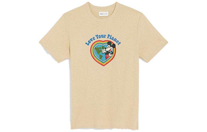 COACH X Disney T Shirts Unisex Beige Crew Neck Moderate Straight Fit