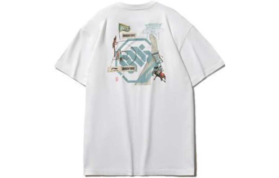 Li-Ning Li Ning T Shirts Men's White Crew Neck Moderate Straight Fit