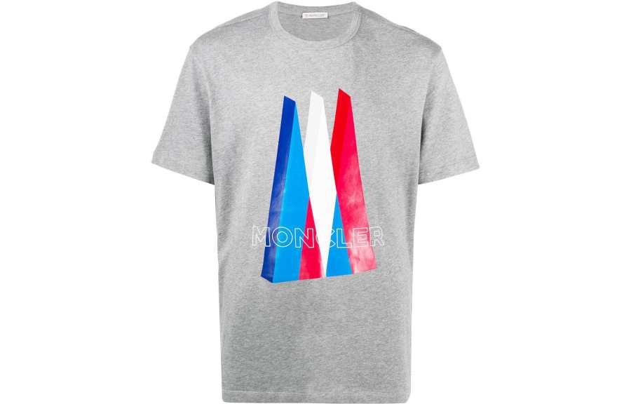 Moncler T Shirts Men's Gray Crew Neck Moderate Straight Fit