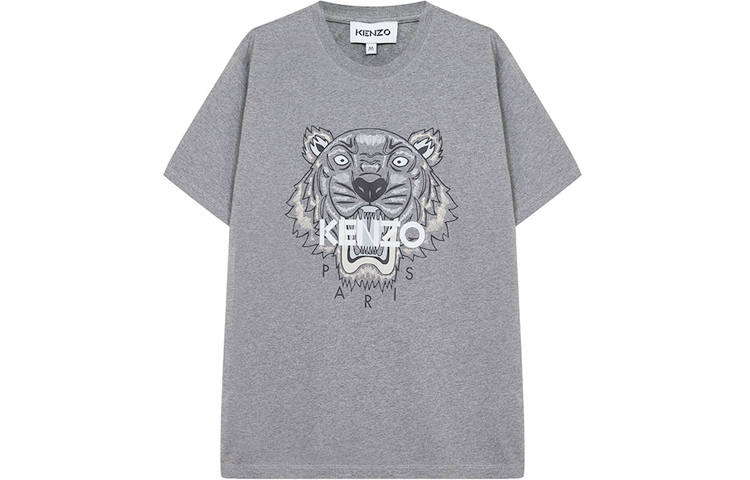 KENZO Classic Tiger Head T Shirts Men's Gray Crew Neck Moderate Straight Fit