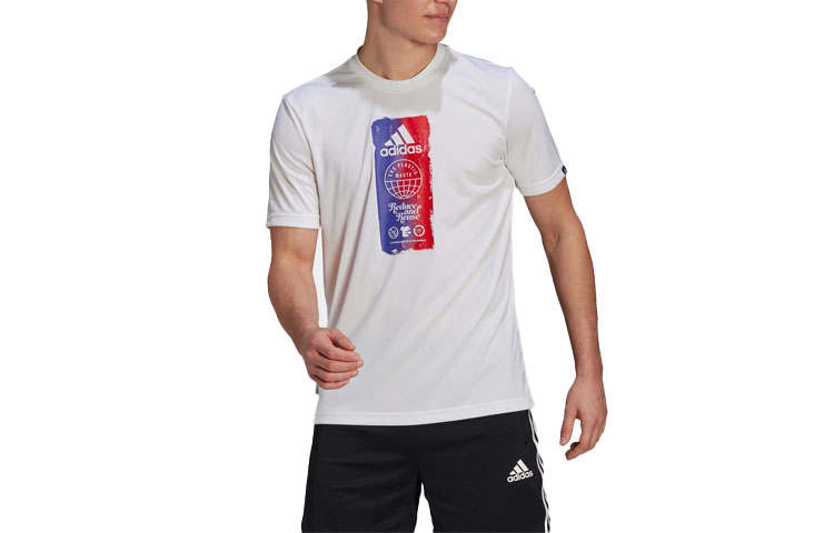 Adidas Adidas T Shirts Men's White Crew Neck Moderate Straight Fit