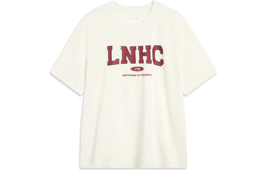 Li-Ning Li Ning Sports Life Collection T Shirts Unisex Ecru Crew Neck Moderate Straight Fit