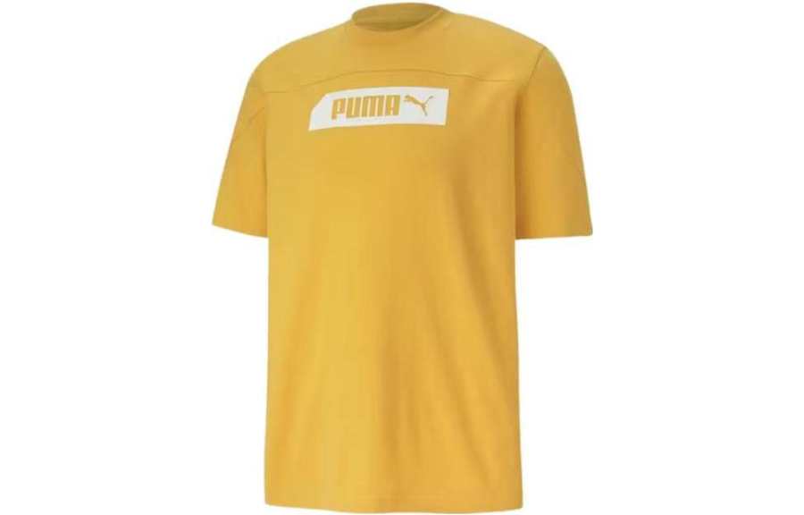 PUMA T Shirts Men's Yellow Crew Neck Moderate Straight Fit