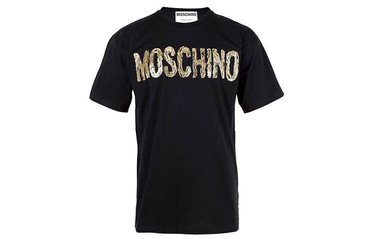 MOSCHINO T Shirts Men's Black Crew Neck Moderate Straight Fit