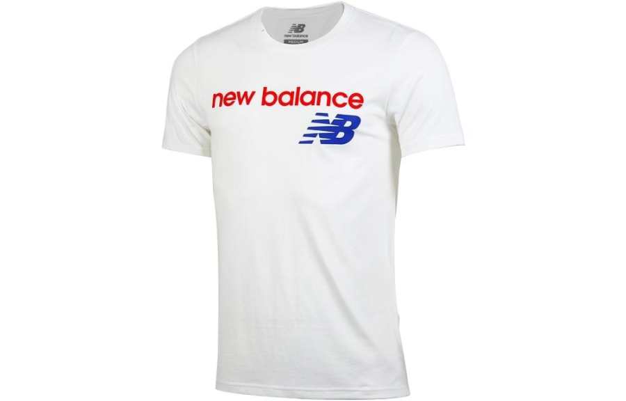 New Balance New Balance T Shirts Men's White Crew Neck Moderate Straight Fit