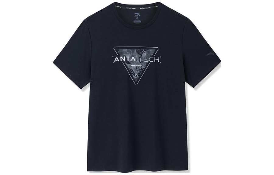 ANTA T Shirts Men's Black Crew Neck Moderate Straight Fit