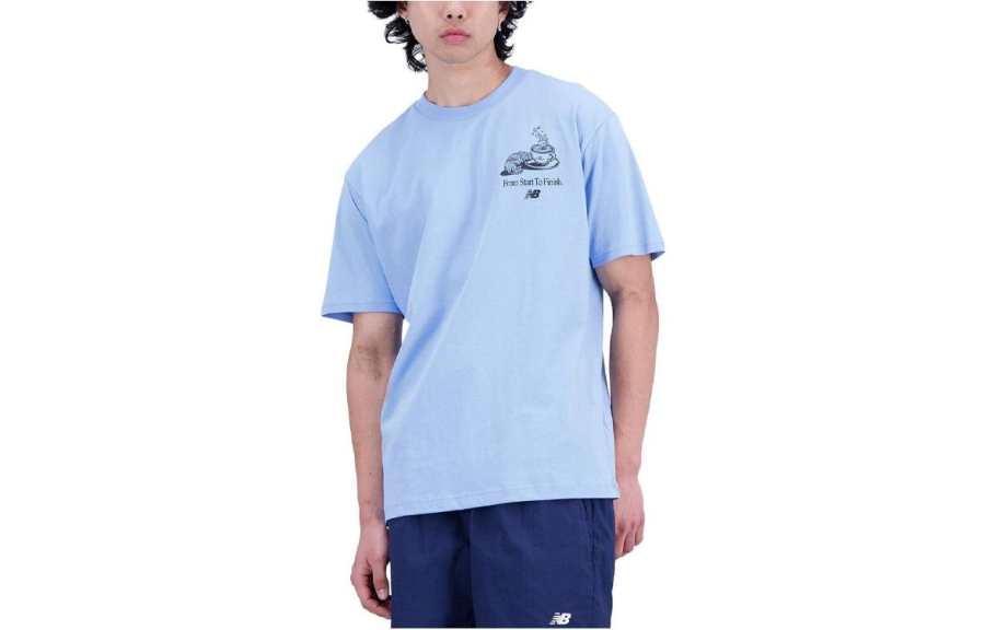 New Balance New Balance T Shirts Men's Blue Crew Neck Moderate Straight Fit
