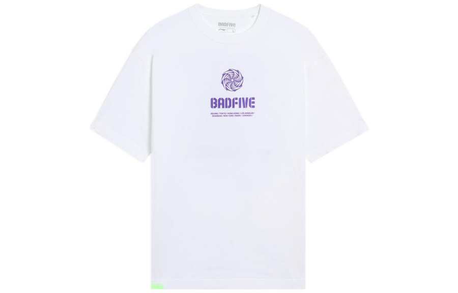 Li-Ning Li Ning T Shirts Men's Standard White Crew Neck Moderate Straight Fit