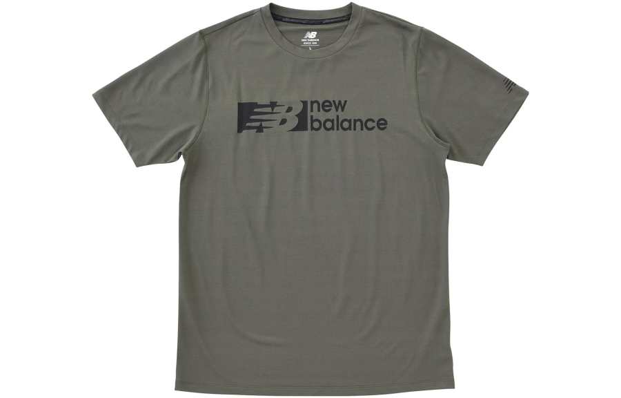 New Balance New Balance T Shirts Men's Dark Olive Green Crew Neck Moderate Straight Fit