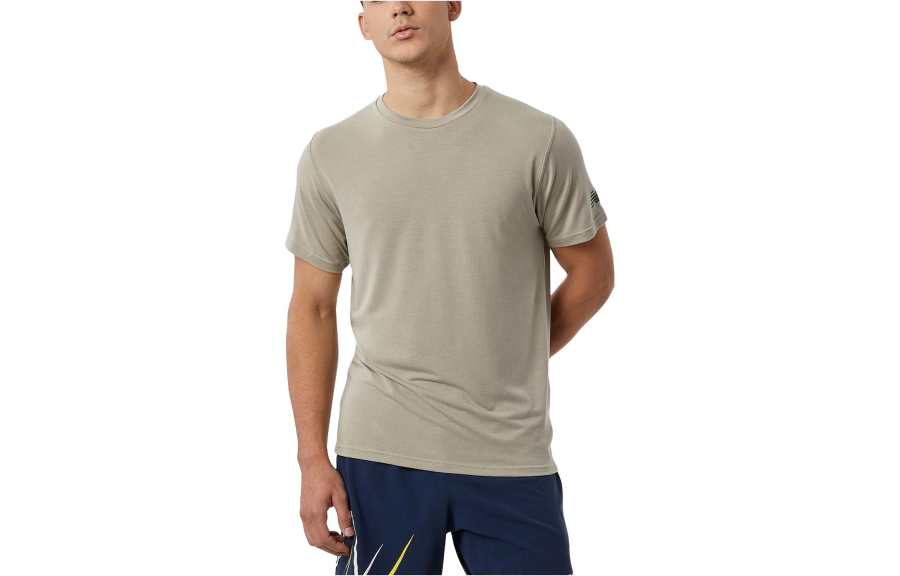 New Balance New Balance T Shirts Men's Khaki Crew Neck Moderate Straight Fit