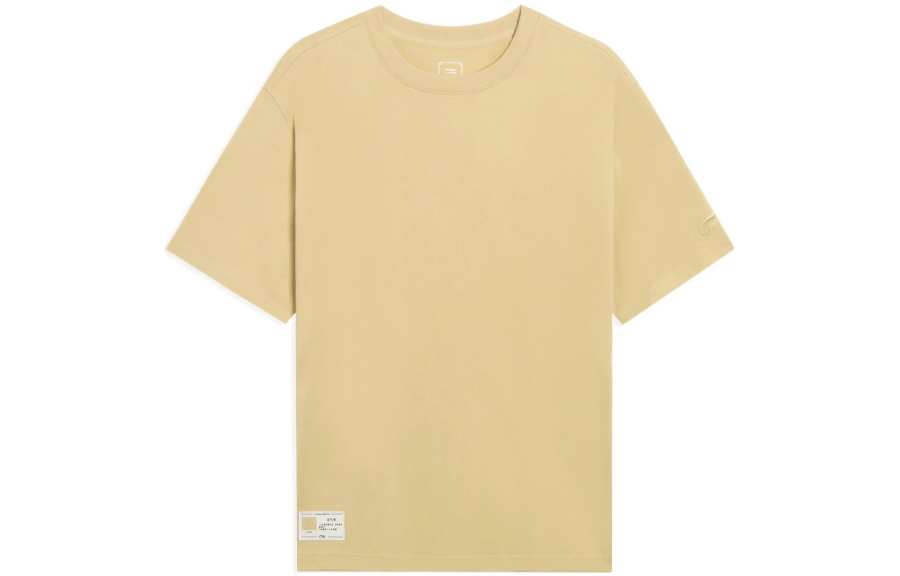 Li-Ning Li Ning Sports Life Collection T Shirts Men's Milk Umber Crew Neck Moderate Straight Fit