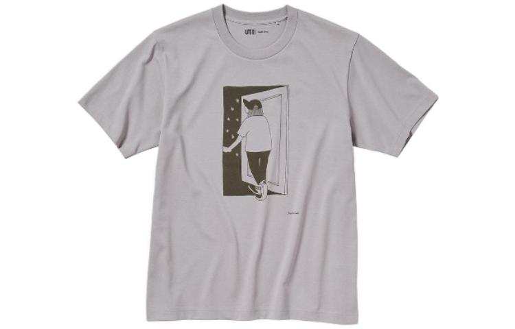 UNIQLO T Shirts Unisex Gray Crew Neck Moderate Straight Fit