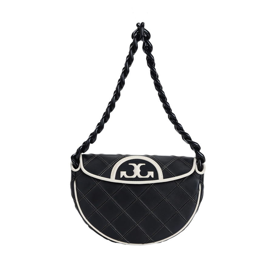 TORY BURCH Fleming Leather Crescent Bag, Shoulder Bag, Portable Crossbody Bag Mini Women's Black
