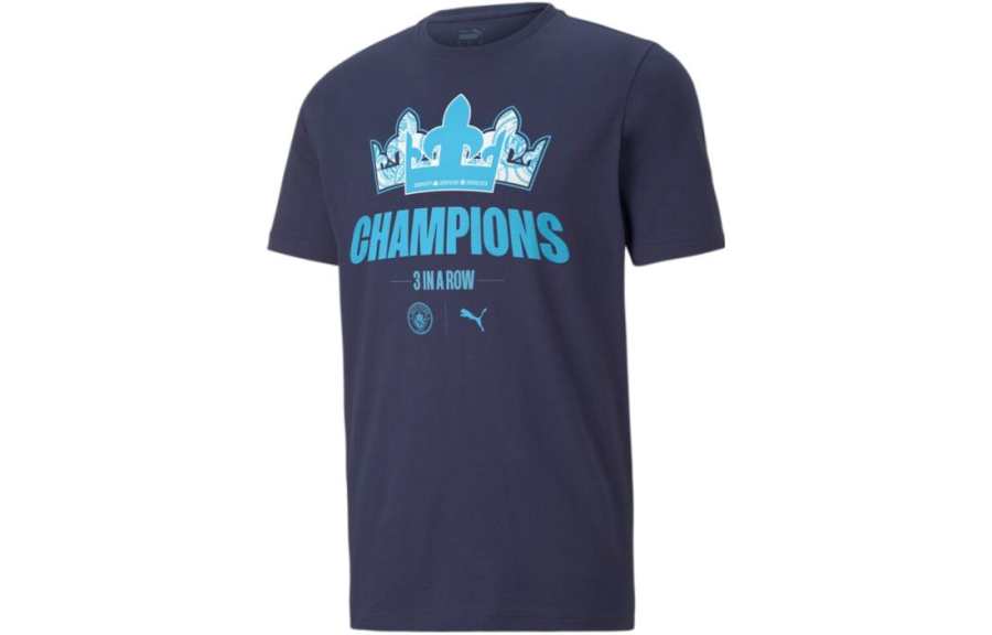 PUMA T Shirts Men's Marine Blue Crew Neck Moderate Straight Fit