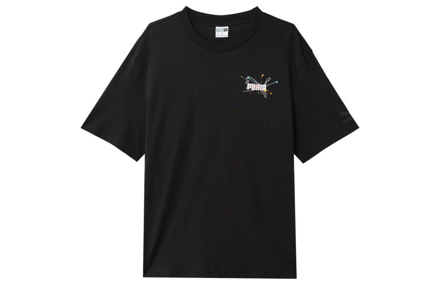 PUMA T Shirts Men's Black Crew Neck Moderate Straight Fit