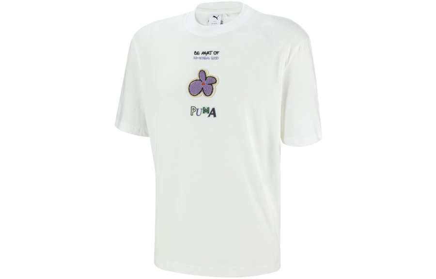 PUMA T Shirts Unisex White Crew Neck Moderate Straight Fit