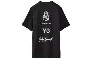 Y-3 Y 3 Real Madrid T Shirts Men's Black Crew Neck Moderate Straight Fit