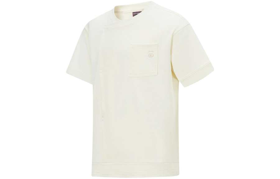 Li-Ning Li Ning Li Ning X Jackie Chan T Shirts Unisex Papyrus White Crew Neck Moderate Straight Fit
