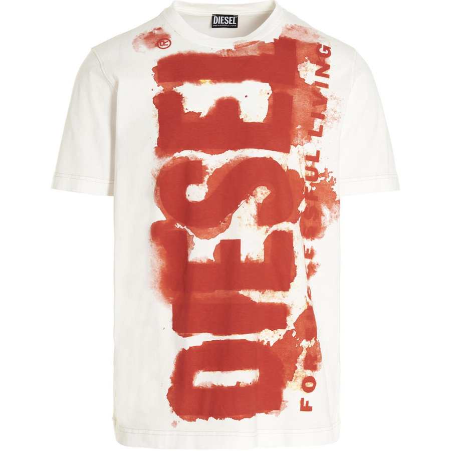 DIESEL T Shirts Men's White Crew Neck Moderate Straight Fit