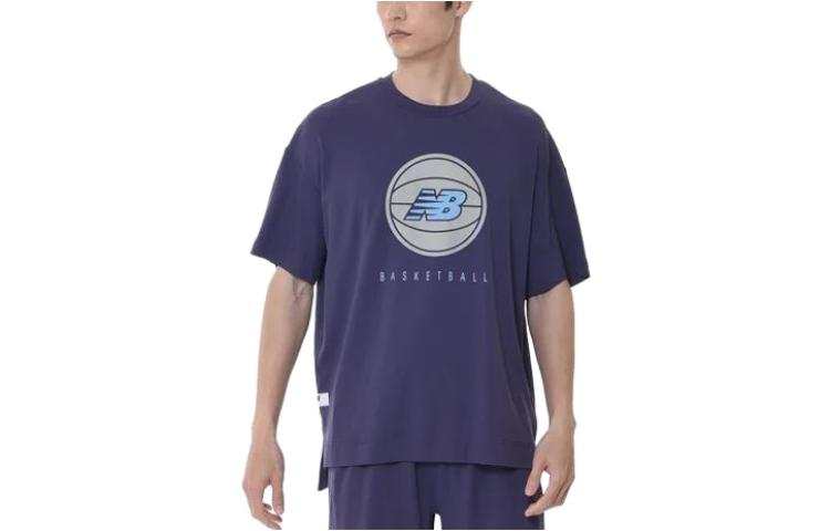 New Balance New Balance T Shirts Men's Purple Crew Neck Moderate Straight Fit