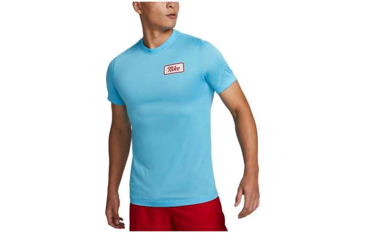 Nike Nike T Shirts Men's Sky Blue Crew Neck Moderate Straight Fit