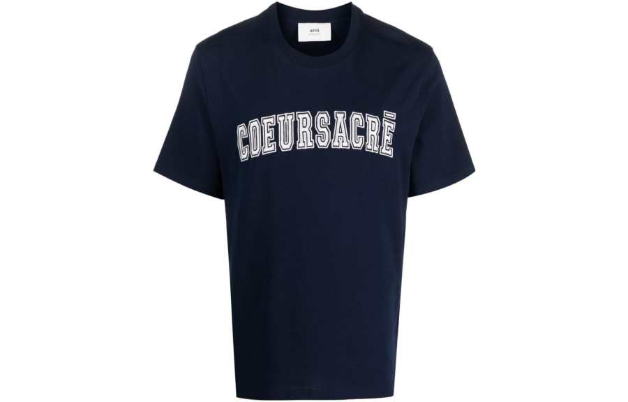 AMIPARIS T Shirts Men's Marine Blue Crew Neck Moderate Straight Fit